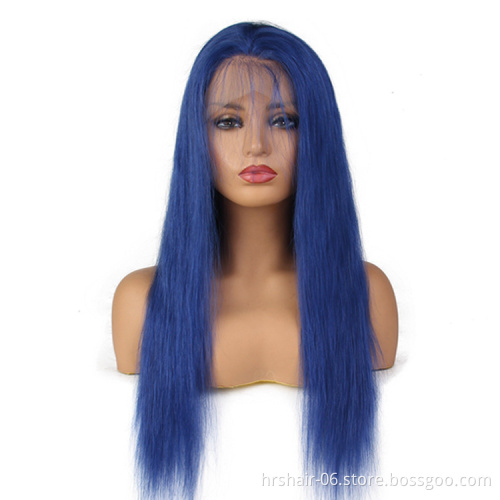 180% density Hair ombre extension colored wigs human hair blue lace front wig blue lace wigs